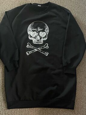 Black Crewneck Sweater with White Skull & Crossbones Graphic